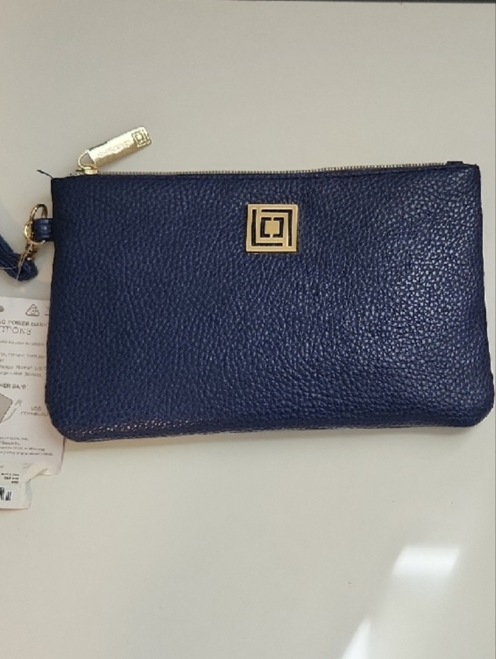 Liz Claiborne Navy Wristlet Clutch with Gold Hardware